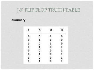 J-K FLIP FLOP TRUTH TABLE
summary
 