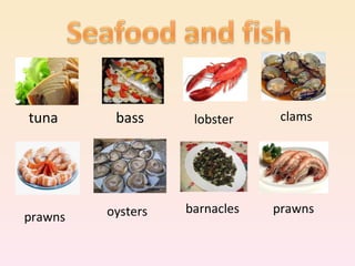 tuna bass lobster clams prawns oysters barnacles prawns 