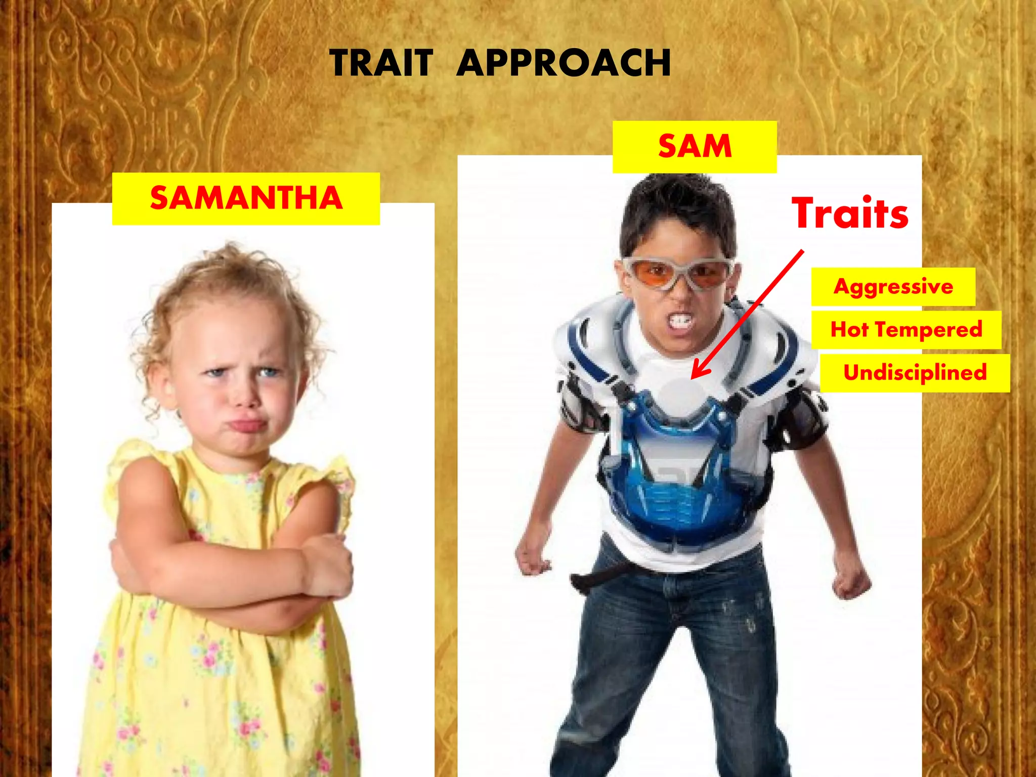 SAM
SAMANTHA
Traits
Aggressive
Hot Tempered
Undisciplined
TRAIT APPROACH
 