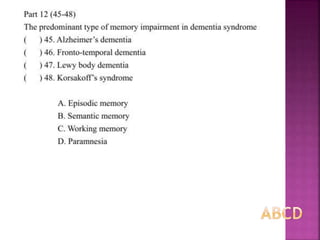 Alzheimer disease (test with answer until 2017)