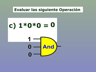 c) 1*0*0 = 0
Evaluar las siguiente Operación
 
