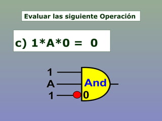c) 1*A*0 = 0
Evaluar las siguiente Operación
 
