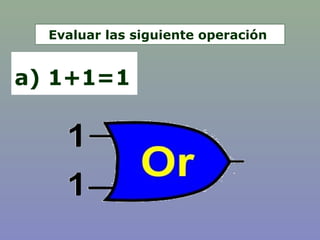 Evaluar las siguiente operación
a) 1+1=1
 