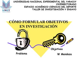 UNIVERSIDAD NACIONAL EXPERIMENTAL DEL YARACUY
VICERRECTORADO
ESPACIO ACADÉMICO CIENCIAS DEL DEPORTE
TALLER DE INVESTIGACIÓ...