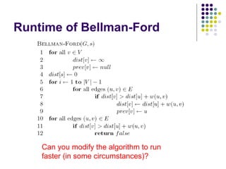 Runtime of Bellman-Ford
Can you modify the algorithm to run
faster (in some circumstances)?
 