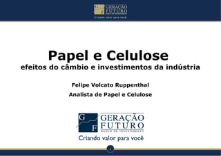 Papel e Celulose  efeitos do câmbio e investimentos da indústria Felipe Volcato Ruppenthal Analista de Papel e Celulose 