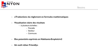 - à plusieurs échelles :
- Parcelle
- Secteur
- Commune
 