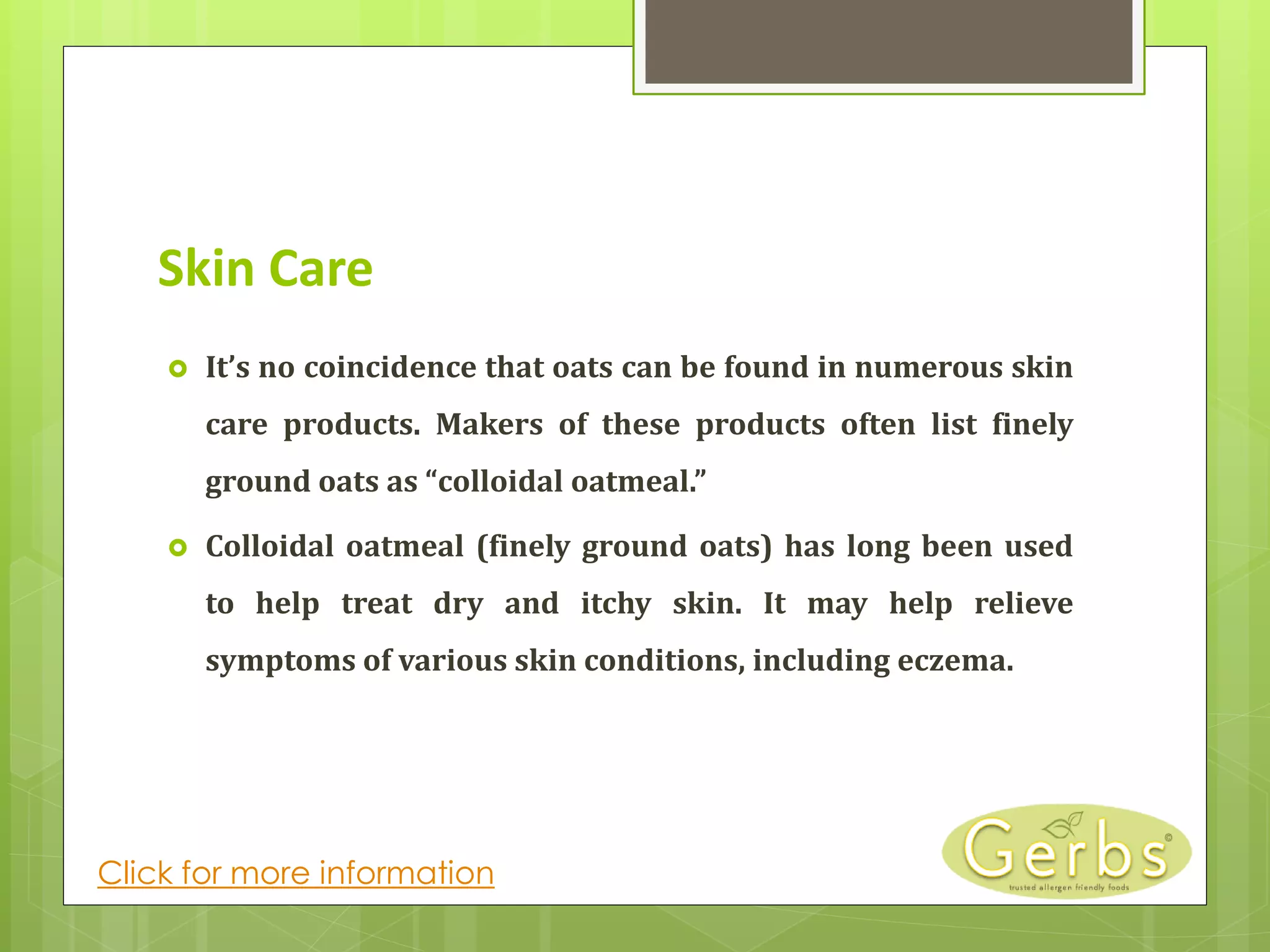 Slide about colloidal oatmeal used in skin care