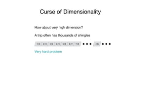 Curse of Dimensionality
How about very high dimension?
1->2 2->3 3->4 4->5 5->6 6->7 7->8
Very hard problem
A trip often h...