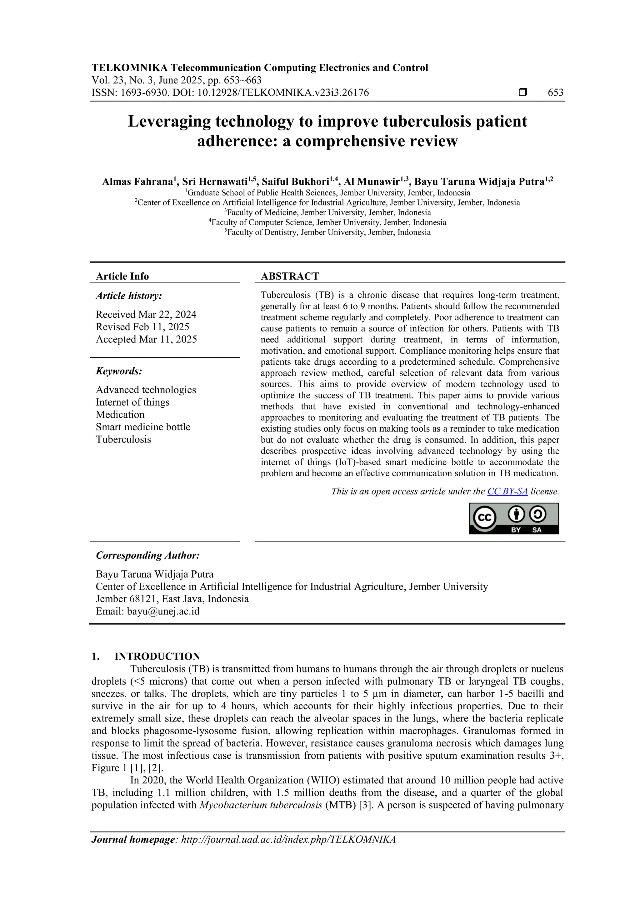 Leveraging technology to improve tuberculosis patient adherence: a ...