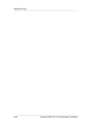 Apêndice B: Dicas
.....................................................................................................................................................




.....................................................................................................................................................
B-30                                                         Enterprise DBA Parte 1A: Administração e Arquitetura
 