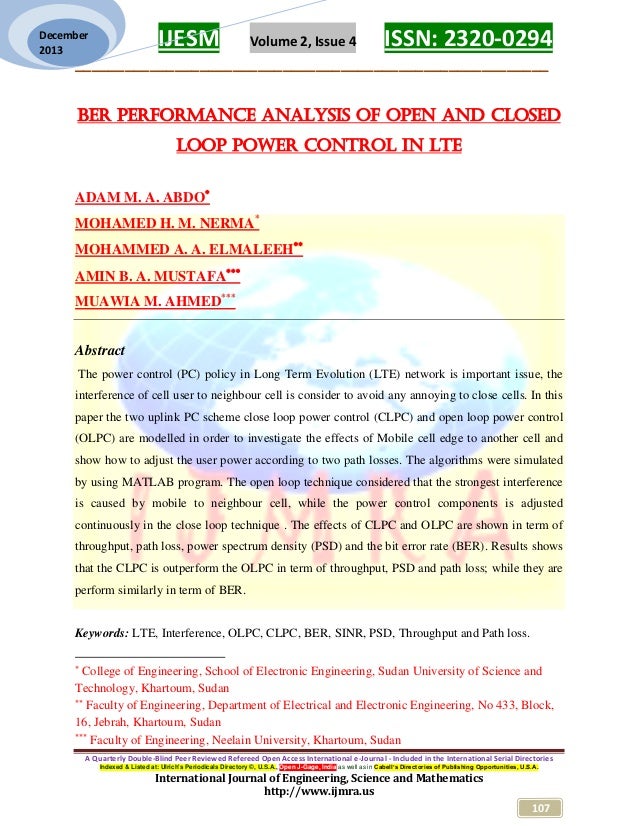 BER Performance Analysis of Open and Closed Loop Power Control in LTE