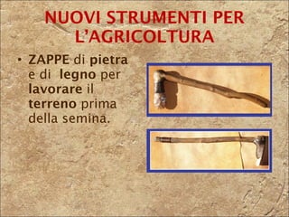 ZAPPE  di  pietra  e di  legno  per  lavorare  il  terreno  prima della semina. NUOVI STRUMENTI PER L’AGRICOLTURA 