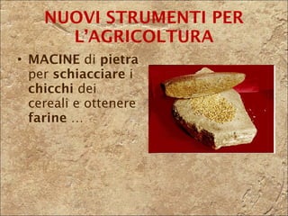MACINE  di  pietra  per  schiacciare  i  chicchi  dei cereali e ottenere  farine  … NUOVI STRUMENTI PER L’AGRICOLTURA 