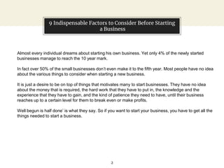 9 Indispensable Factors to Consider Before Starting a Business | PPTX