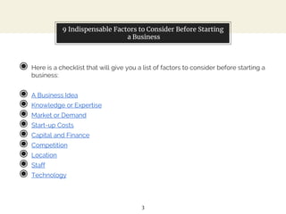 9 Indispensable Factors to Consider Before Starting a Business | PPTX