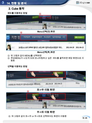 14. 현황 및 분석1. Cube 시작하기* 만약 로그인 캐쉬가 없는 경우(최초 접속 시 등) 아래와 로그인 접속 화면으로 이동②①http://uengine.dyndns.org:8080/uengine-web/activeMonitor/cube.jsp 접속로보 기본 계정 [robo/test]으로 로그인.다시 위 주소(http://uengine.dyndns.org:8080/uengine-web/activeMonitor/cube.jsp )로 접속