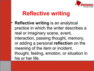 Refection Writer Comprehensive Guide to Reflective Writing and Thinking in Education | PPTX