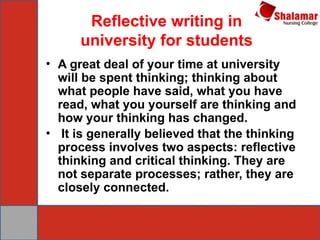 Comprehensive Guide to Reflective Writing and Thinking in Education | PPTX