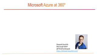 Deepak Kaushik
Microsoft MVP
@ThinkForDeepak
https://deepak-kaushik.com/
Microsoft Azure at 360*
 