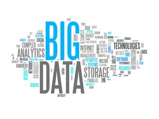 Big Data
• What is Big Data?
• Analog starage vs digital.
• The FOUR V’s of Big Data.
• Who’s Generating Big Data
• The im...