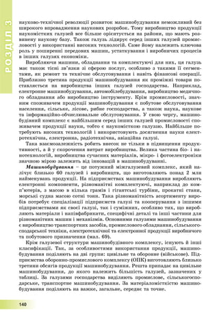РОЗДІЛРОЗДІЛ33
1111444000
íàóêîâî-òåõíі÷íîї ðåâîëþöії ðîçâèòîê ìàøèíîáóäóâàííÿ íåìîæëèâèé áåç
øèðîêîãî âïðîâàäæåííÿ íàóêîâèõ ðîçðîáîê. Òîìó âèðîáíèöòâî ïðîäóêöії
íàóêîìіñòêèõ ãàëóçåé âñå áіëüøå îðієíòóєòüñÿ íà ðàéîíè, ùî ìàþòü ðîç-
âèíåíó íàóêîâó áàçó. Òàêîæ ãàëóçü ëіäèðóє ñåðåä іíøèõ ãàëóçåé ïðîìèñ-
ëîâîñòі ó âèêîðèñòàííі âèñîêèõ òåõíîëîãіé. Ñàìå éîìó íàëåæèòü êëþ÷îâà
ðîëü ó ïîøèðåííі ïåðåäîâèõ ìàøèí, óñòàòêóâàííÿ і âèðîáíè÷èõ ïðîöåñіâ
â іíøèõ ãàëóçÿõ åêîíîìіêè.
Âèðîáëÿþ÷è ìàøèíè, îáëàäíàííÿ òà êîìïëåêòóþ÷і äëÿ íèõ, öÿ ãàëóçü
ìàє òàêîæ òіñíі çâ’ÿçêè çі ñôåðîþ ïîñëóã, îñîáëèâî ç òàêèìè її ñåãìåí-
òàìè, ÿê ðåìîíò òà òåõíі÷íå îáñëóãîâóâàííÿ і íàâіòü ôіíàíñîâі îïåðàöії.
Ïðèáëèçíî òðåòèíà ïðîäóêöії ìàøèíîáóäóâàííÿ ÿê ïðîìіæíі òîâàðè ïî-
ñòàâëÿєòüñÿ íà âèðîáíèöòâà іíøèõ ãàëóçåé ãîñïîäàðñòâà. Íàïðèêëàä,
åëåêòðîííå ìàøèíîáóäóâàííÿ, àâòîìîáіëåáóäóâàííÿ, âèðîáíèöòâî ìåäè÷íî-
ãî îáëàäíàííÿ àáî âèðîáíèöòâî іíñòðóìåíòó. Êðіì ïðîìèñëîâîñòі, çíà÷-
íèì ñïîæèâà÷åì ïðîäóêöії ìàøèíîáóäóâàííÿ є ïîáóòîâå îáñëóãîâóâàííÿ
íàñåëåííÿ, ñіëüñüêå, ëіñîâå, ðèáíå ãîñïîäàðñòâà, à òàêîæ íàóêà, íàóêîâå
òà іíôîðìàöіéíî-îá÷èñëþâàëüíå îáñëóãîâóâàííÿ. Ó ñâîþ ÷åðãó, ìàøèíî-
áóäіâíèé êîìïëåêñ є íàéáіëüøèì ñåðåä іíøèõ ãàëóçåé ïðîìèñëîâîñòі ñïî-
æèâà÷åì ïðîäóêöії íàóêè, òîáòî є íàóêîìіñòêîþ ãàëóççþ. Íàéáіëüøå ïî-
òðåáóþòü âèñîêèõ òåõíîëîãіé і âèêîðèñòîâóþòü äîñÿãíåííÿ íàóêè åëåêò-
ðîòåõíі÷íà, åëåêòðîííà, ðàäіîòåõíі÷íà, àâіàöіéíà ãàëóçі.
Òàêà âçàєìîçàëåæíіñòü ðîáèòü âíåñîê íå òіëüêè â ïіäâèùåííÿ ïðîäóê-
òèâíîñòі, à é ó ñêîðî÷åííÿ âèòðàò âèðîáíèöòâà. Âåëèêà ÷àñòèíà áіî- і íà-
íîòåõíîëîãіé, âèðîáíèöòâà ñó÷àñíèõ ìàòåðіàëіâ, ìіêðî- і ôîòîåëåêòðîíіêè
çíà÷íîþ ìіðîþ çàëåæèòü âіä іííîâàöіé â ìàøèíîáóäóâàííі.
Ìàøèíîáóäóâàííÿ – öå ïîòóæíèé ìіæãàëóçåâèé êîìïëåêñ, ÿêèé íà-
ëі÷óє áëèçüêî 60 ãàëóçåé і âèðîáíèöòâ, ùî âèãîòîâëÿþòü ïîíàä 2 ìëí
íàéìåíóâàíü ïðîäóêöії. Íà ïіäïðèєìñòâàõ ìàøèíîáóäóâàííÿ âèðîáëÿþòü
åëåêòðîííі êîìïîíåíòè, ðіçíîìàíіòíі êîìïëåêòóþ÷і, íàïðèêëàä äî êîì-
ï’þòåðіâ, ç ìàñîþ â êіëüêà ãðàìіâ і ãіãàíòñüêі òóðáіíè, ïðîêàòíі ñòàíè,
ìîðñüêі ñóäíà ìàñîþ ñîòíі òîíí. Òàêà ðіçíîìàíіòíіñòü àñîðòèìåíòó âèðî-
áіâ ïîòðåáóє ñïåöіàëіçàöії ïіäïðèєìñòâ ãàëóçі òà êîîïåðóâàííÿ ç іíøèìè
ïіäïðèєìñòâàìè ÿê ñâîєї ãàëóçі, òàê і ñóìіæíèõ, îñîáëèâî òèõ, ùî âèðîá-
ëÿþòü ìàòåðіàëè і íàïіâôàáðèêàòè, ñïåöèôі÷íі äåòàëі òà іíøі ÷àñòèíè äëÿ
ðіçíîìàíіòíèõ ìàøèí і ìåõàíіçìіâ. Îñíîâíèìè ãàëóçÿìè ìàøèíîáóäóâàííÿ
є âèðîáíèöòâî òðàíñïîðòíèõ çàñîáіâ, ïðîìèñëîâîãî îáëàäíàííÿ, ñіëüñüêîãî-
ñïîäàðñüêîї òåõíіêè, åëåêòðîòåõíі÷íîї òà åëåêòðîííîї ïðîäóêöії âèðîáíè÷îãî
òà ïîáóòîâîãî ïðèçíà÷åííÿ (ìàë. 69).
Êðіì ãàëóçåâîї ñòðóêòóðè ìàøèíîáóäіâíîãî êîìïëåêñó, іñíóþòü é іíøі
êëàñèôіêàöії. Òàê, çà îñîáëèâîñòÿìè âèêîðèñòàííÿ ïðîäóêöії, ìàøèíî-
áóäóâàííÿ ïîäіëÿþòü íà äâі ãðóïè: öèâіëüíå òà îáîðîííå (âіéñüêîâå). Ïіä-
ïðèєìñòâà îáîðîííî-ïðîìèñëîâîãî êîìïëåêñó (ÎÏÊ) âèãîòîâëÿþòü áëèçüêî
òðåòèíè îáñÿãіâ ïðîäóêöії ìàøèíîáóäóâàííÿ. Ðåøòà ïðèïàäàє íà öèâіëüíå
ìàøèíîáóäóâàííÿ, äî ÿêîãî íàëåæèòü áіëüøіñòü ãàëóçåé, çàçíà÷åíèõ ó
òàáëèöі. Çà ãàëóçÿìè ãîñïîäàðñòâà âèäіëÿþòü ïðîìèñëîâå, ñіëüñüêîãîñïî-
äàðñüêå, òðàíñïîðòíå ìàøèíîáóäóâàííÿ. Çà ìàòåðіàëîìіñòêіñòþ ìàøèíî-
áóäóâàííÿ ïîäіëÿþòü íà âàæêå, çàãàëüíå, ñåðåäíє òà òî÷íå.
 