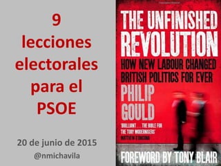 9
lecciones
electorales
para el
PSOE
20 de junio de 2015
@nmichavila
 