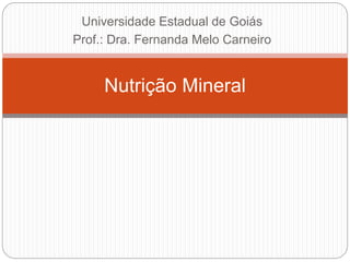 Universidade Estadual de Goiás
Prof.: Dra. Fernanda Melo Carneiro
Nutrição Mineral
 