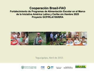 Tegucigalpa, Abril de 2015.
Cooperación Brasil-FAO
Fortalecimiento de Programas de Alimentación Escolar en el Marco
de la Iniciativa América Latina y Caribe sin Hambre 2025
Proyecto GCP/RLA/180/BRA
 