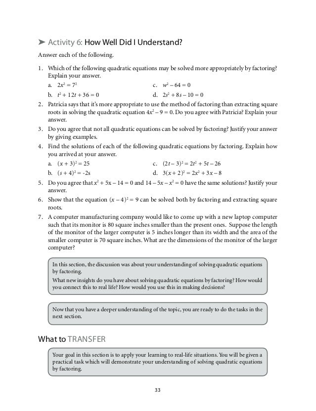 Grade 9 Mathematics Unit 1 Quadratic Equations And Inequalities