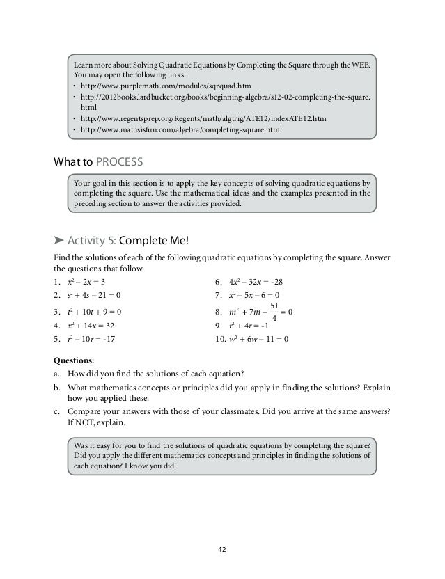Grade 9 Mathematics Unit 1 Quadratic Equations And Inequalities