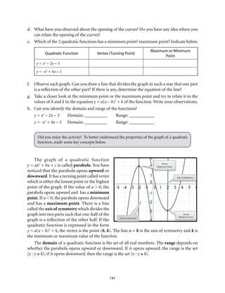 Module 9 Quadratic Functions Assignment Grade 9: Mathematics Unit 2 Quadratic Functions. | PDF