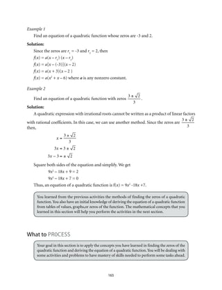 Module 9 Quadratic Functions Assignment Grade 9: Mathematics Unit 2 Quadratic Functions. | PDF
