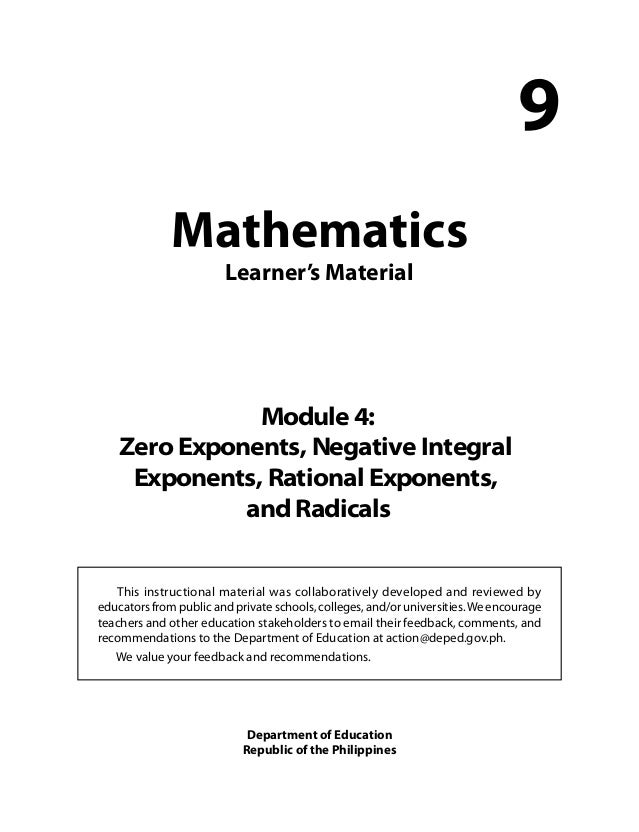 for pdf grade mathematics 1 exercises Exponents, Mathematics Negative 9: 4Zero Grade Unit