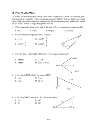 grade 9 mathematics module 7 triangle trigonometry