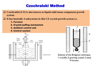 Czochralski Method
❑ Czochralski (CZ) is also known as liquid solid mono component growth
system.
❑ It has basically 4 sub...