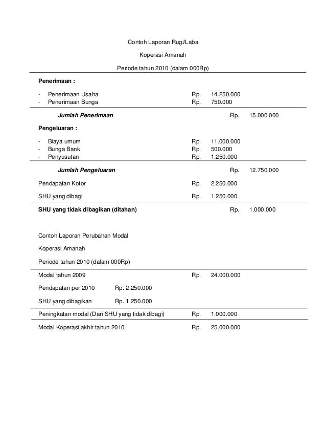 Contoh Laporan Rugi Laba Nihil