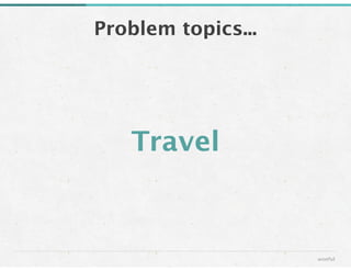 Travel
Problem topics...
wonful
 