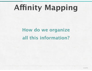 How do we organize 
all this information?
Affinity Mapping
wonful
 