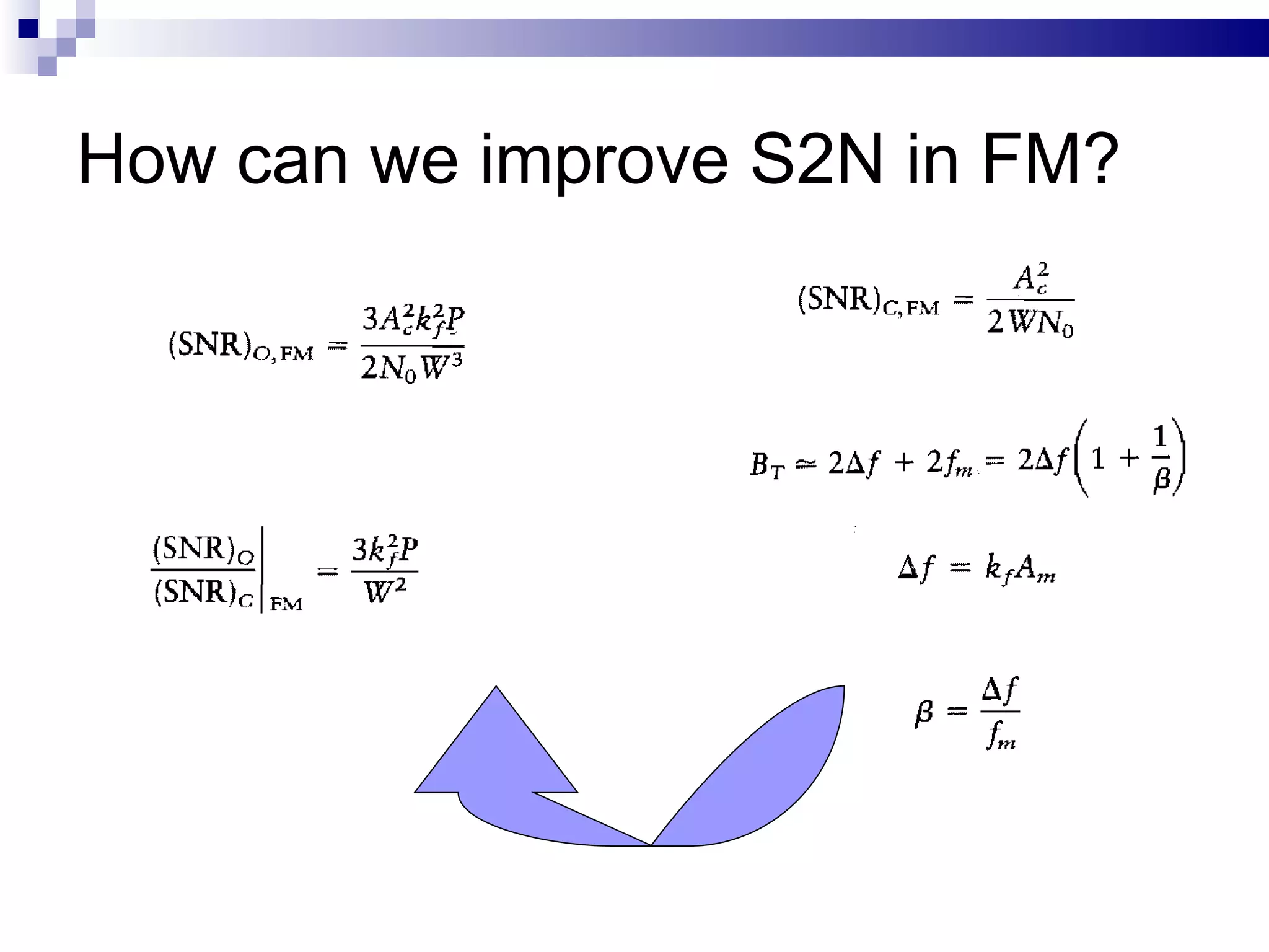 How can we improve S2N in FM? 