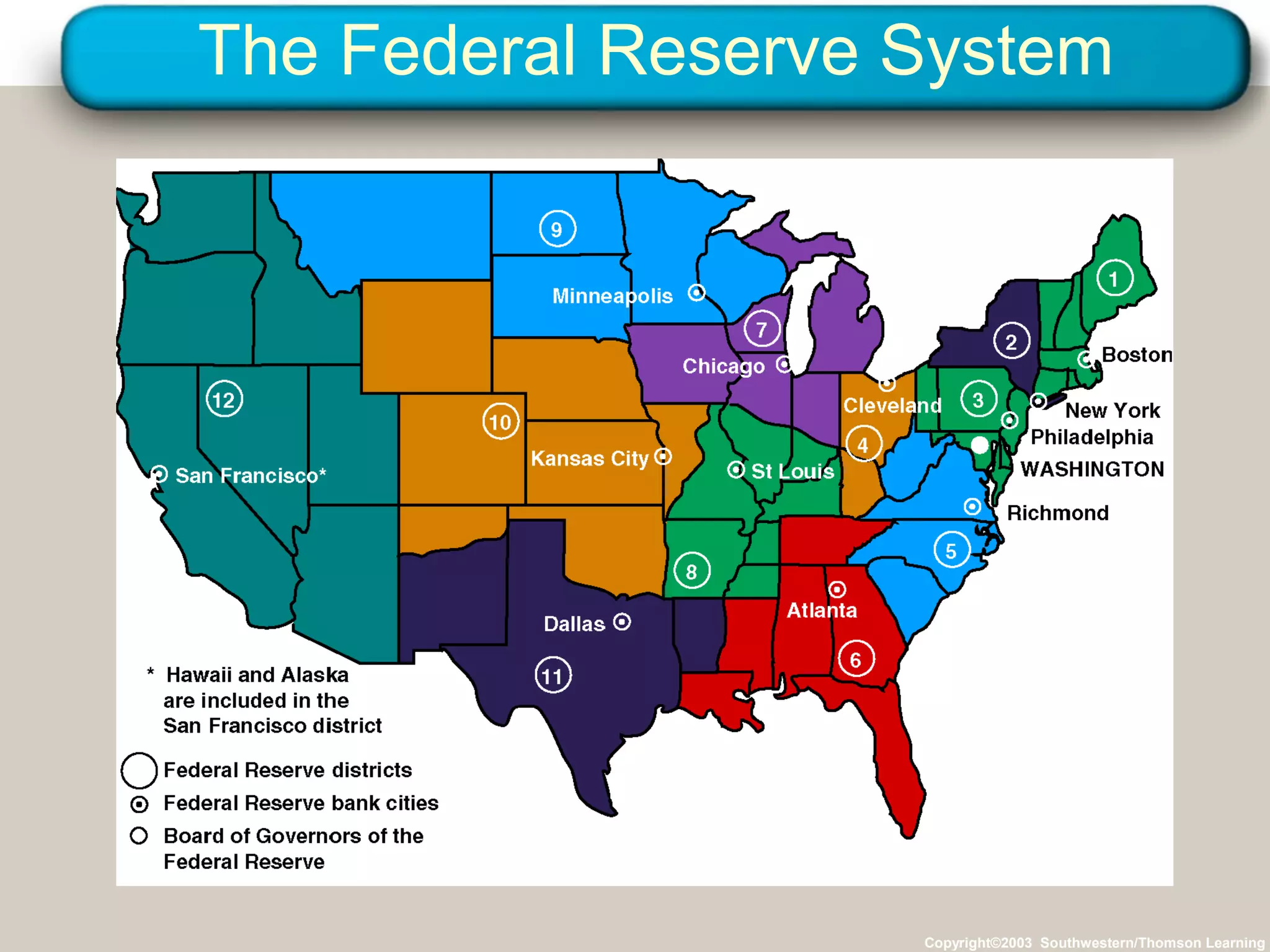 The Federal Reserve System
Copyright©2003 Southwestern/Thomson Learning
 