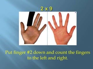 The fingers to the right of the finger you put down is the second number, # on the right