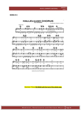 MUSIC LEARNER’S MATERIAL
GRADE 9
Unit 1
M e d i e v a l , R e n a i s s a n c e a n d B a r o q u e M u s i c Page 26
SONG # 2
Illustrator: Please RE-DRAW with the text of the whole song.
 
