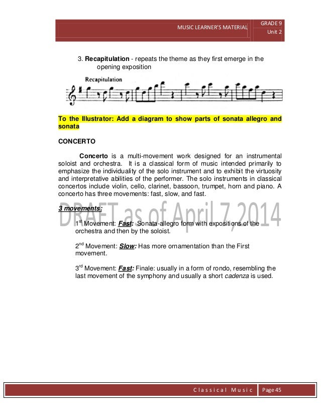 Grade 9 Module in Music sonata allegro form diagram 