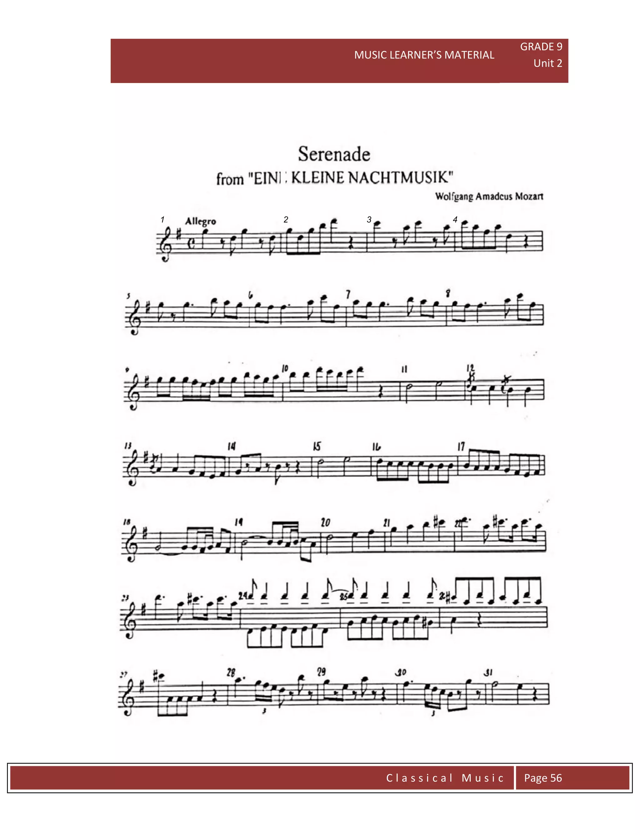 MUSIC LEARNER’S MATERIAL
GRADE 9
Unit 2
C l a s s i c a l M u s i c Page 56
1 2 3 4
 
