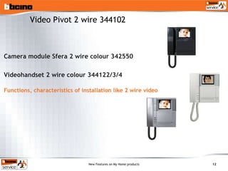 Camera module Sfera 2 wire colour 342550 Videohandset 2 wire colour 344122/3/4 Functions, characteristics of installation like 2 wire video Video Pivot 2 wire 344102 