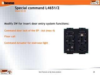 Special command L4651/2  Week 04 28 Modify SW for insert door entry system functions: Command door lock of the EP - Act (max 4) Floor call  Command Actuator for staircase light 