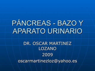 PÁNCREAS - BAZO Y APARATO URINARIO DR. OSCAR MARTINEZ LOZANO 2009 [email_address] 