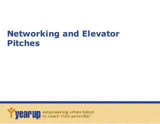 Networking and Elevator
Pitches
 