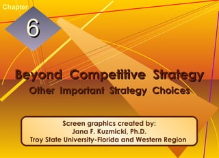 McGraw-Hill/Irwin © 2005 The McGraw-Hill Companies, Inc. All rights reserved.6-1
Beyond Competitive StrategyBeyond Competitive Strategy
Other Important Strategy ChoicesOther Important Strategy Choices
66
Chapter
Screen graphics created by:
Jana F. Kuzmicki, Ph.D.
Troy State University-Florida and Western Region
 